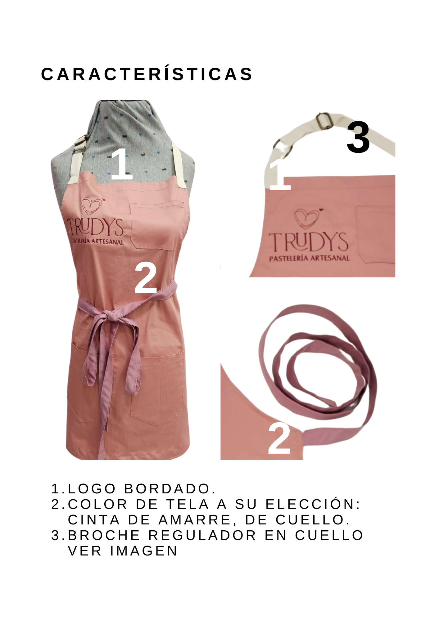 MANDIL BORDADO CON 3 BOLSILLOS